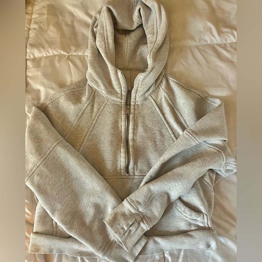 heather grey half zip cropped hoodie
